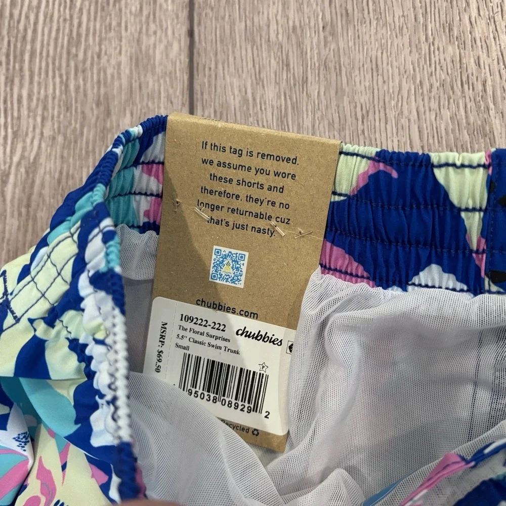 Chubbies The Floral Surprises Mens Small 5.5 Classic Swim Trunks Blue Floral New